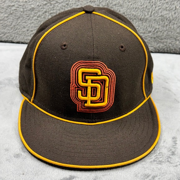 New Era San Diego Padres Fitted Hat Mens 7 3/8 Brown Yellow Excellent 59FIFTY - Picture 2 of 10